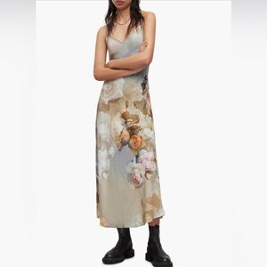 All Saints Floral Slip Maxi Dress - Cream and Orange